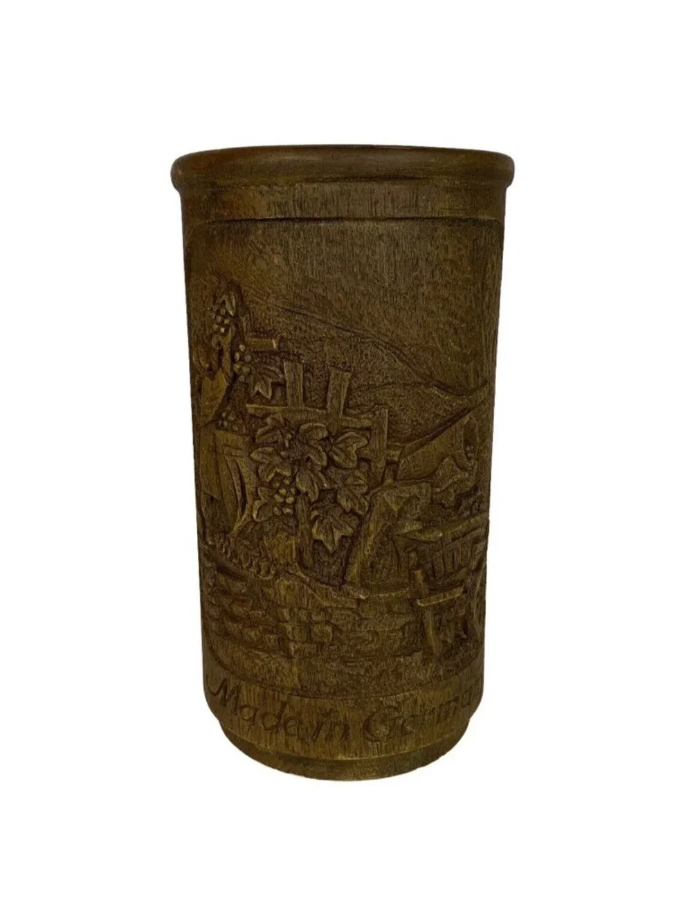 Hand Carved Wood Wine Chiller Holder Vineyard & Pub Scenes Black Forest Germany